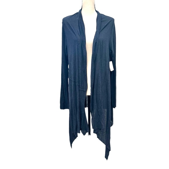 CUT25 BY YIGAL AZROUEL DENIM BLUE SILK/VISCOSE OPEN ASYMMETRICAL CARDIGAN - Picture 2 of 16